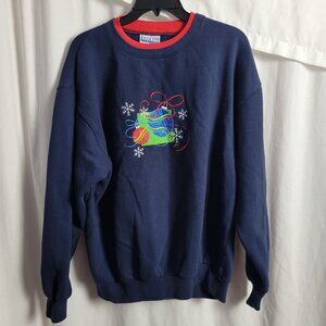 Endless Designs Sweatshirt Christmas Sleigh Embroidered 1XL Retro 90s festive